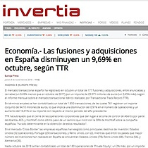 Las fusiones y adquisiciones en Espaa disminuyen un 9,69% en octubre, segn TTR